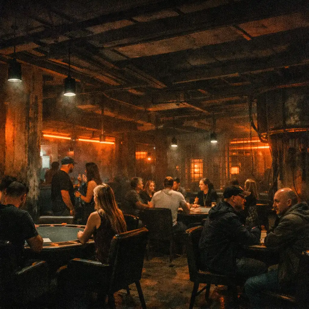 Techno hangulatú étterem pókerasztalokkal